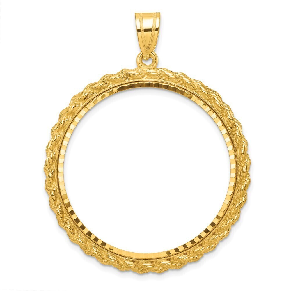 14k Yellow Gold Diamond-cut With Casted Rope 32.0mm Prong Coin Bezel Pendant